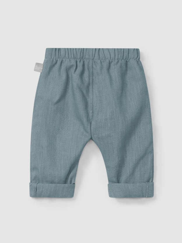 Plain pull-up pants in linen with cotton Plain pull-up pants in linen with cotton