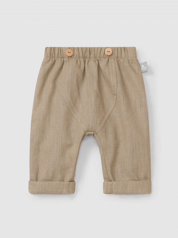 Plain pull-up pants in linen with cotton Plain pull-up pants in linen with cotton