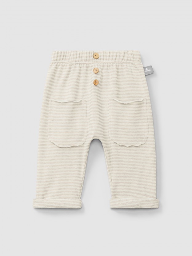 Pantalón pull-up de algodón a rayas Pantalón pull-up de algodón a rayas