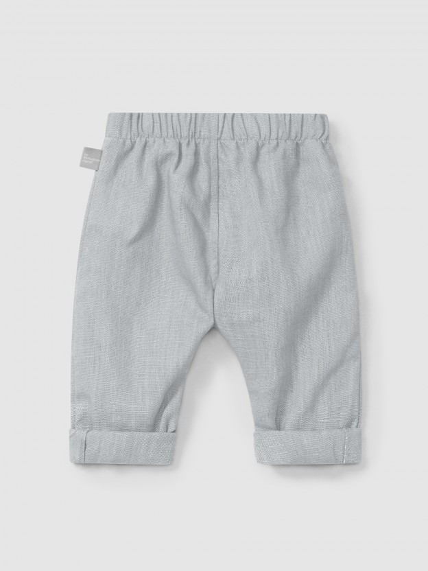 Pantalon pull-up uni en lin avec du coton Pantalon pull-up uni en lin avec du coton