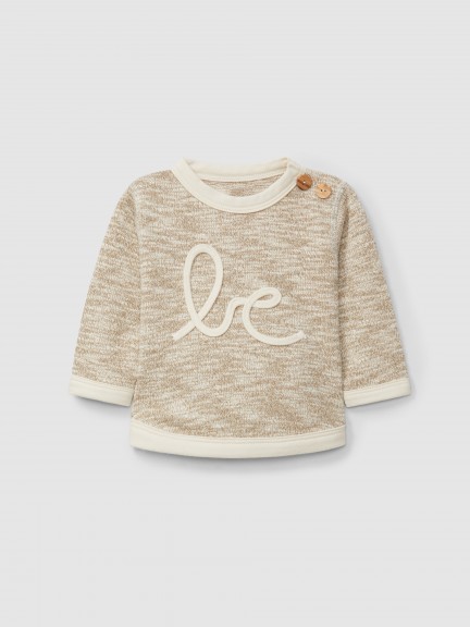 Embroidered sweater with embossed drawstring