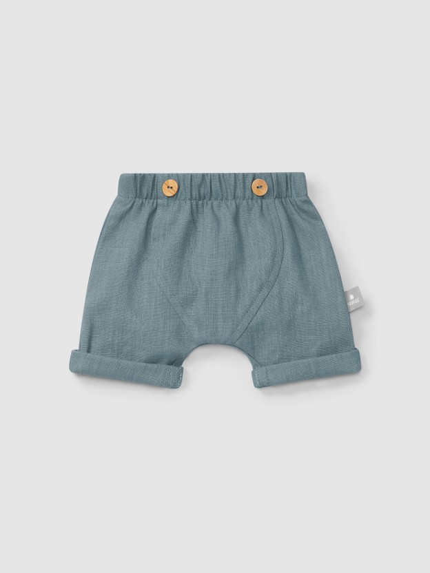 Plain pull-up shorts in linen with cotton Plain pull-up shorts in linen with cotton