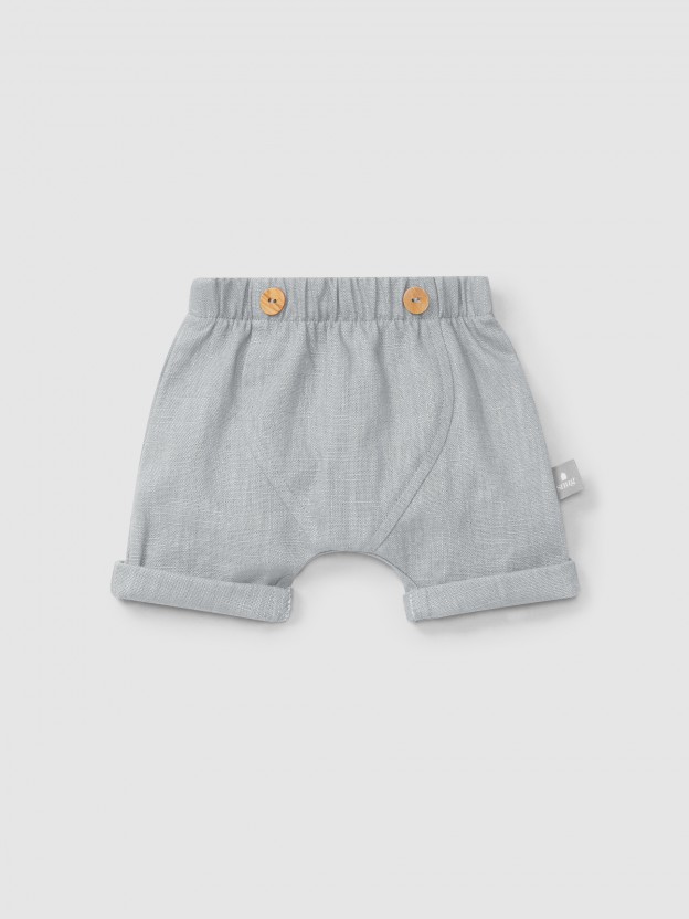 Plain pull-up shorts in linen with cotton Plain pull-up shorts in linen with cotton