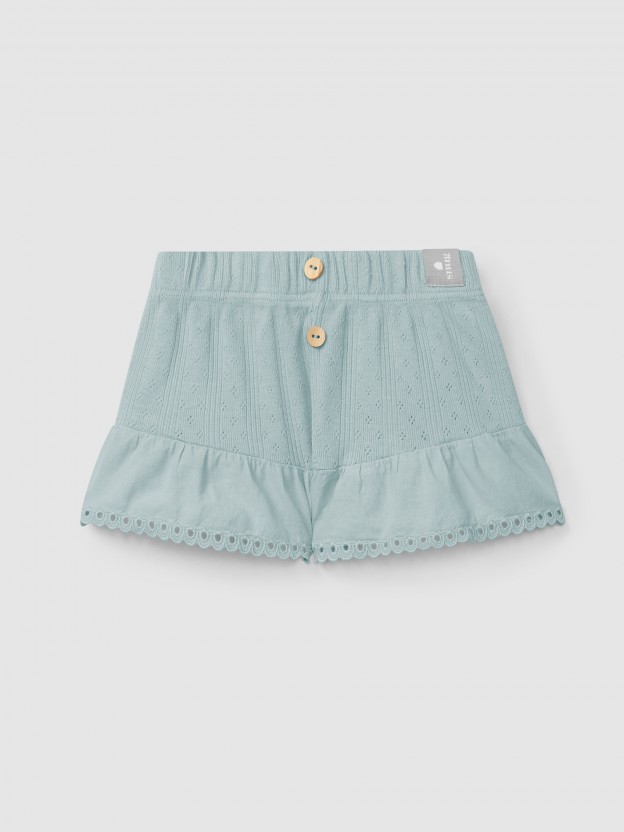 Ajour pattern pull-up shorts with English embroidery