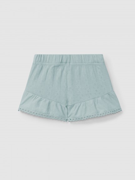Ajour pattern pull-up shorts with English embroidery Ajour pattern pull-up shorts with English embroidery