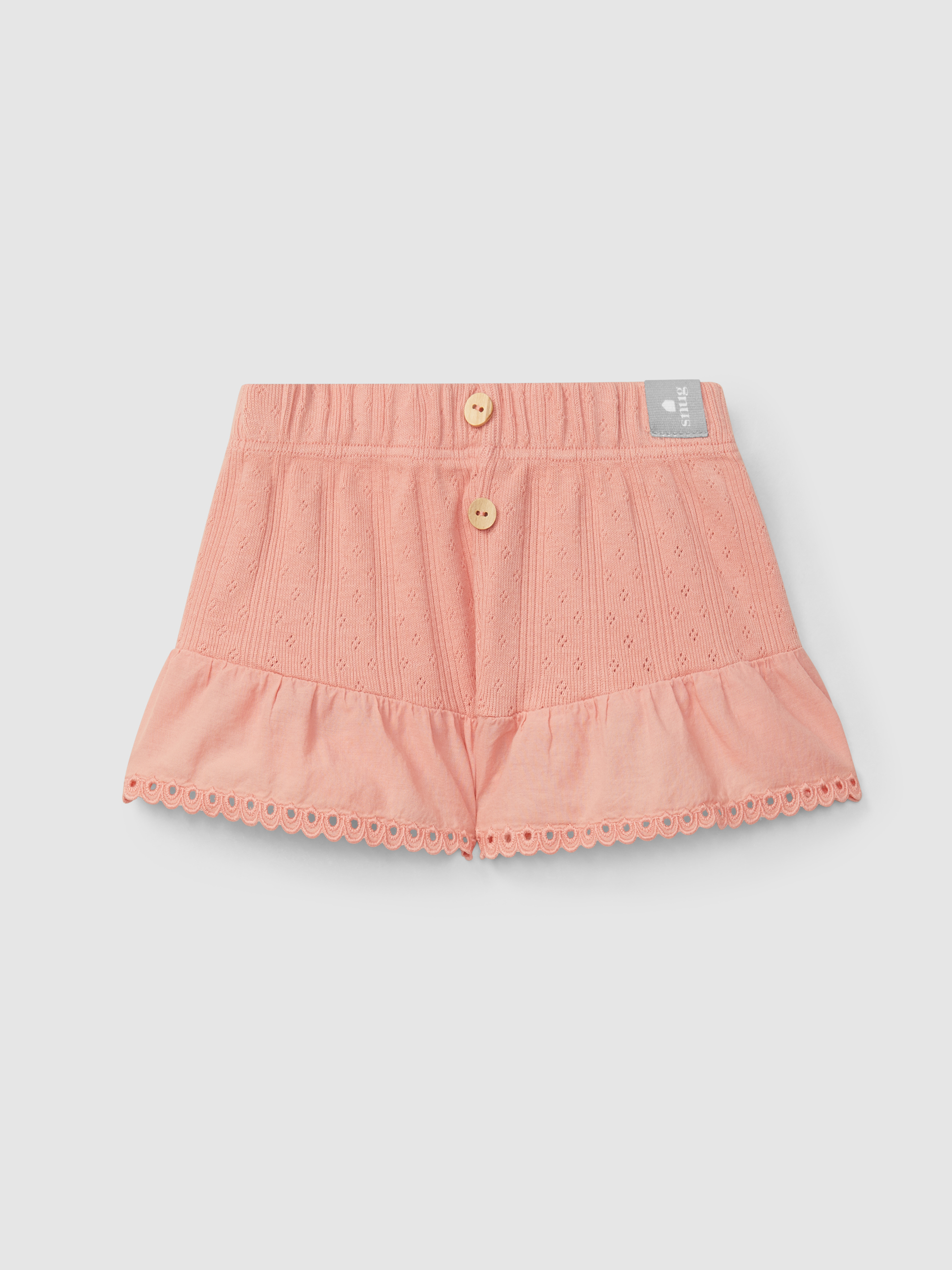 Ajour pattern pull-up shorts with English embroidery