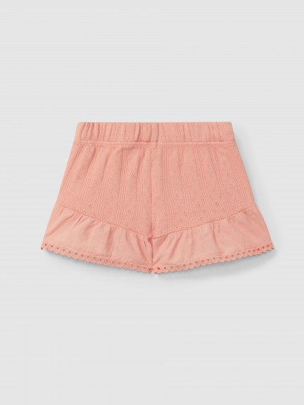 Ajour pattern pull-up shorts with English embroidery Ajour pattern pull-up shorts with English embroidery