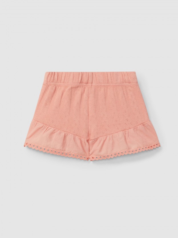 Ajour pattern pull-up shorts with English embroidery Ajour pattern pull-up shorts with English embroidery