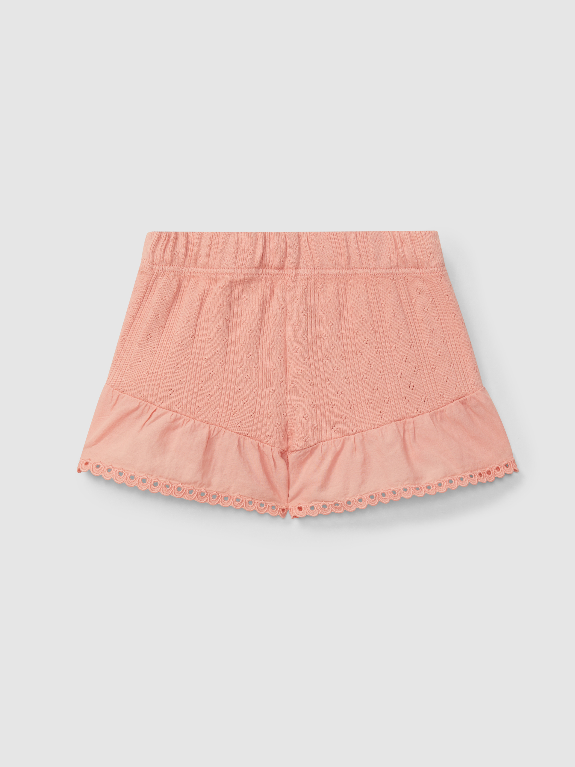 Ajour pattern pull-up shorts with English embroidery