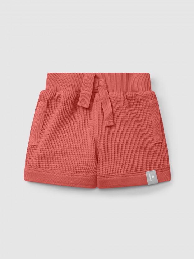 Pantalón Corto pull-up en punto gofre Pantalón Corto pull-up en punto gofre