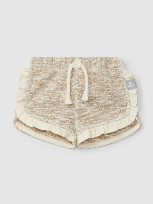 Calções pull-up em malha efeito tricot com detalhe de folho Calções pull-up em malha efeito tricot com detalhe de folho