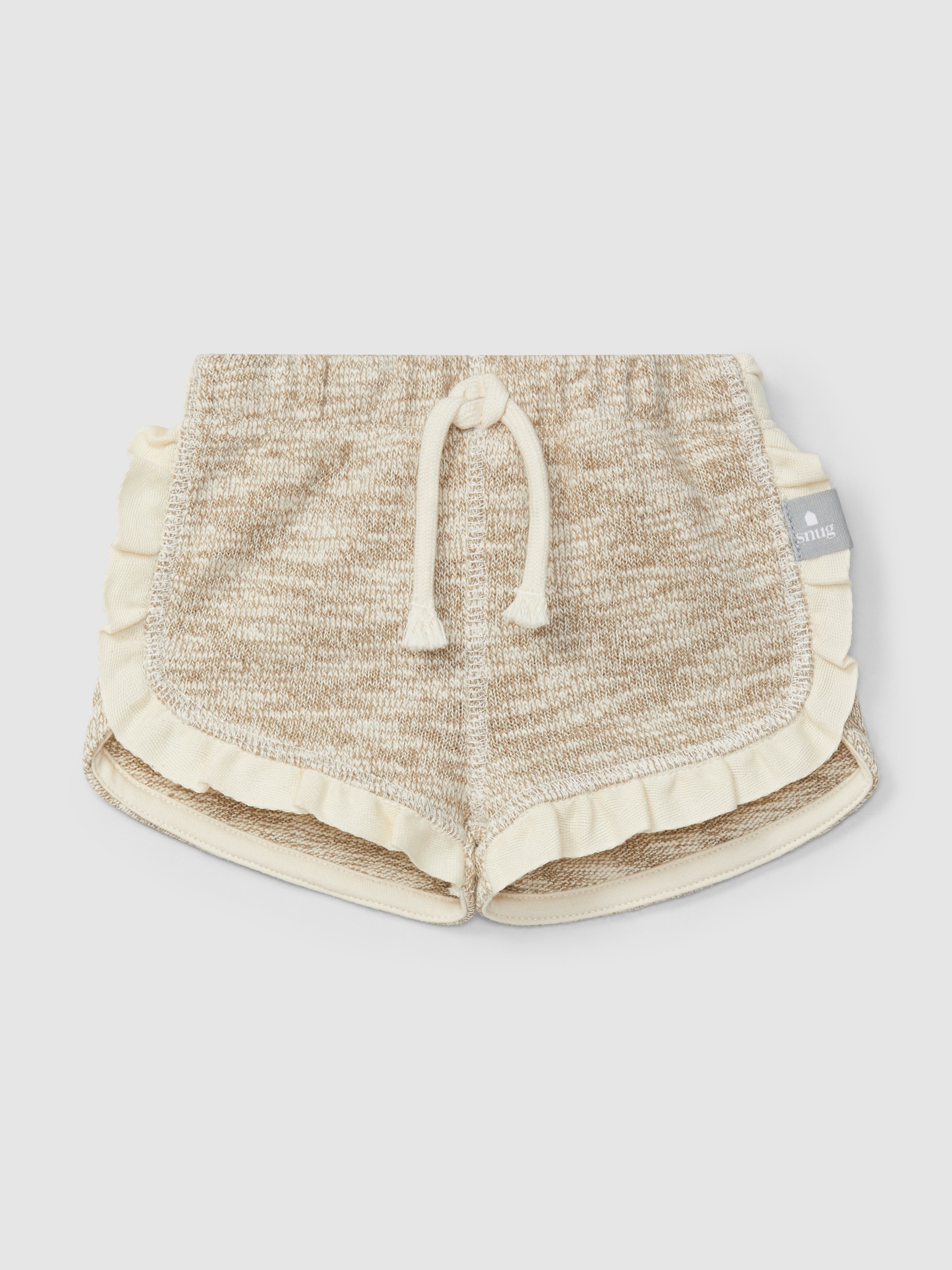 Calções pull-up em malha efeito tricot com detalhe de folho
