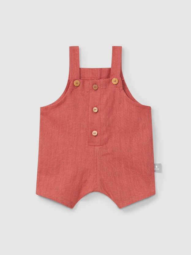 Pantalón Corto liso con peto de lino con algodón Pantalón Corto liso con peto de lino con algodón