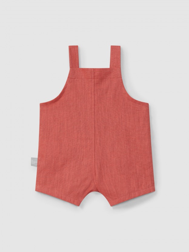 Pantalón Corto liso con peto de lino con algodón Pantalón Corto liso con peto de lino con algodón