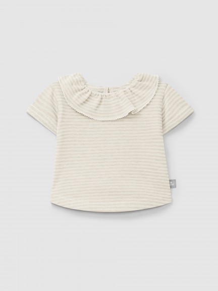 Cotton striped T-shirt with ruffled collar Cotton striped T-shirt with ruffled collar