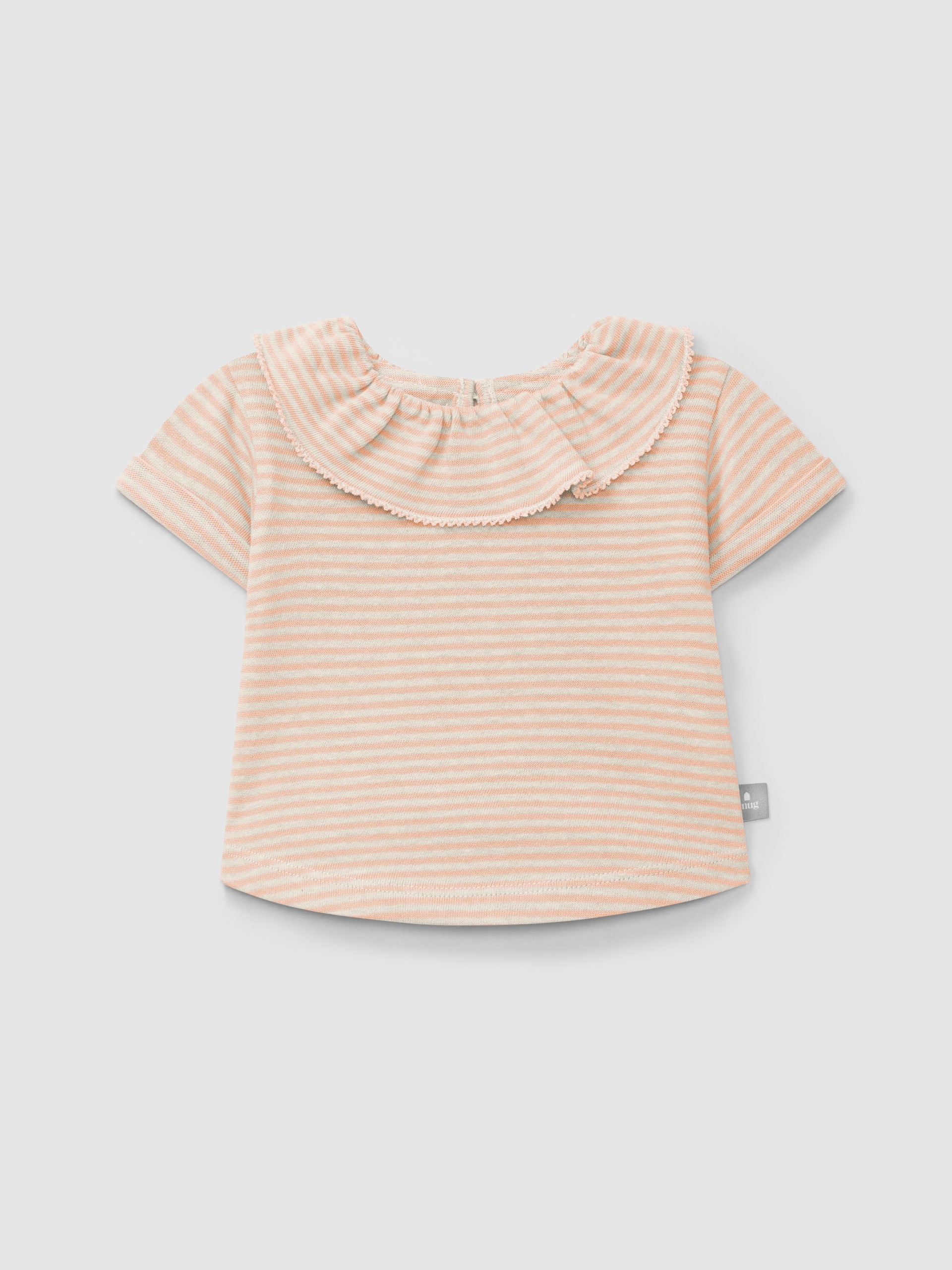 T-shirt de riscas em algodão com gola de folho