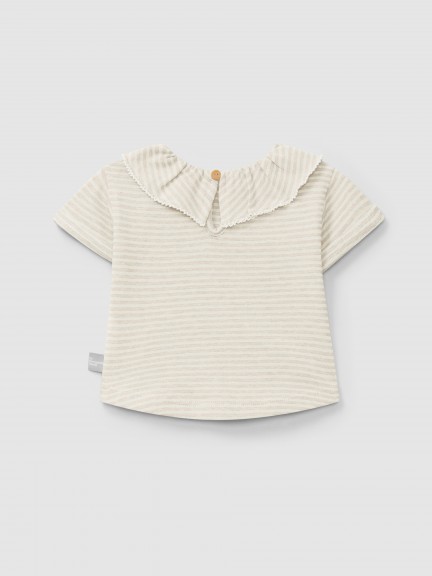 Cotton striped T-shirt with ruffled collar Cotton striped T-shirt with ruffled collar