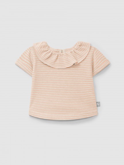 Cotton striped T-shirt with ruffled collar Cotton striped T-shirt with ruffled collar