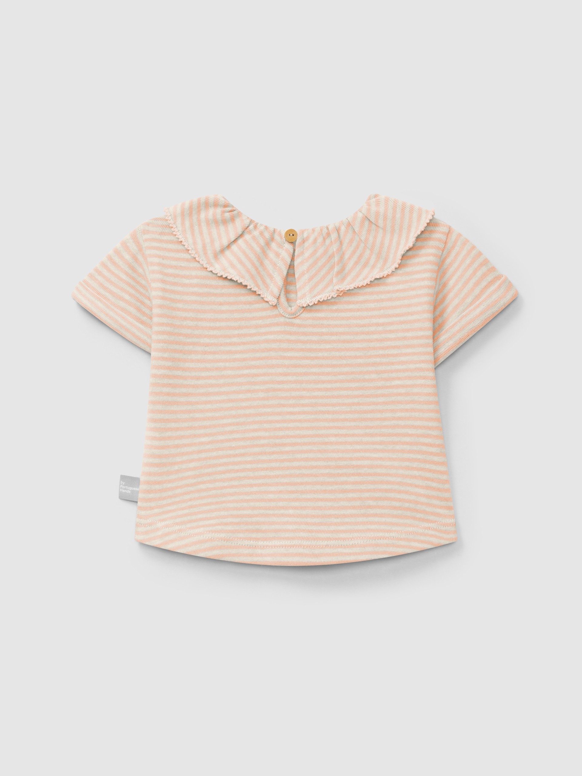 T-shirt de riscas em algodão com gola de folho