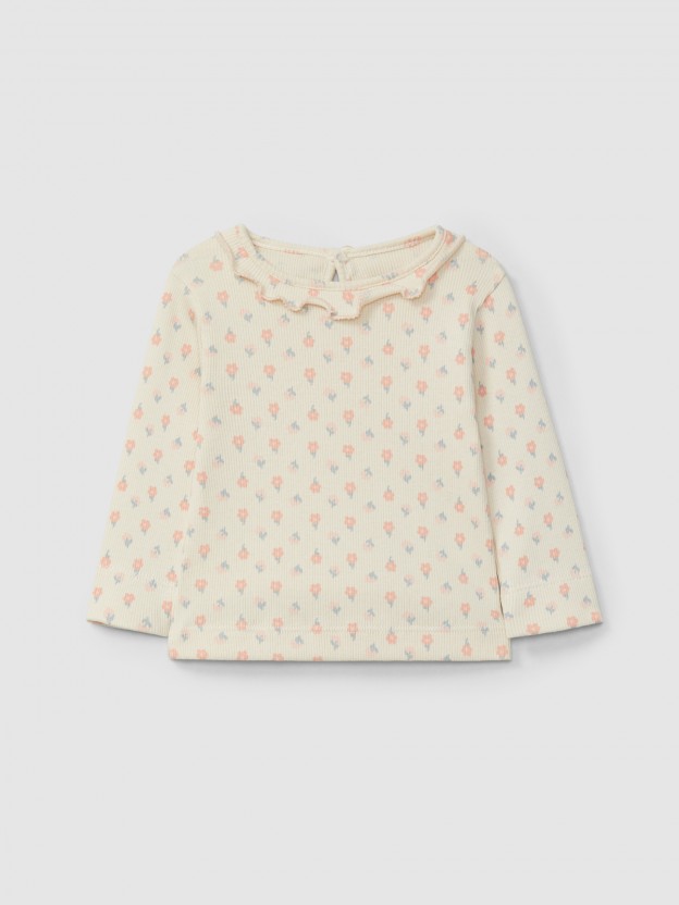 Longsleeve fleurs en maille cannel�e