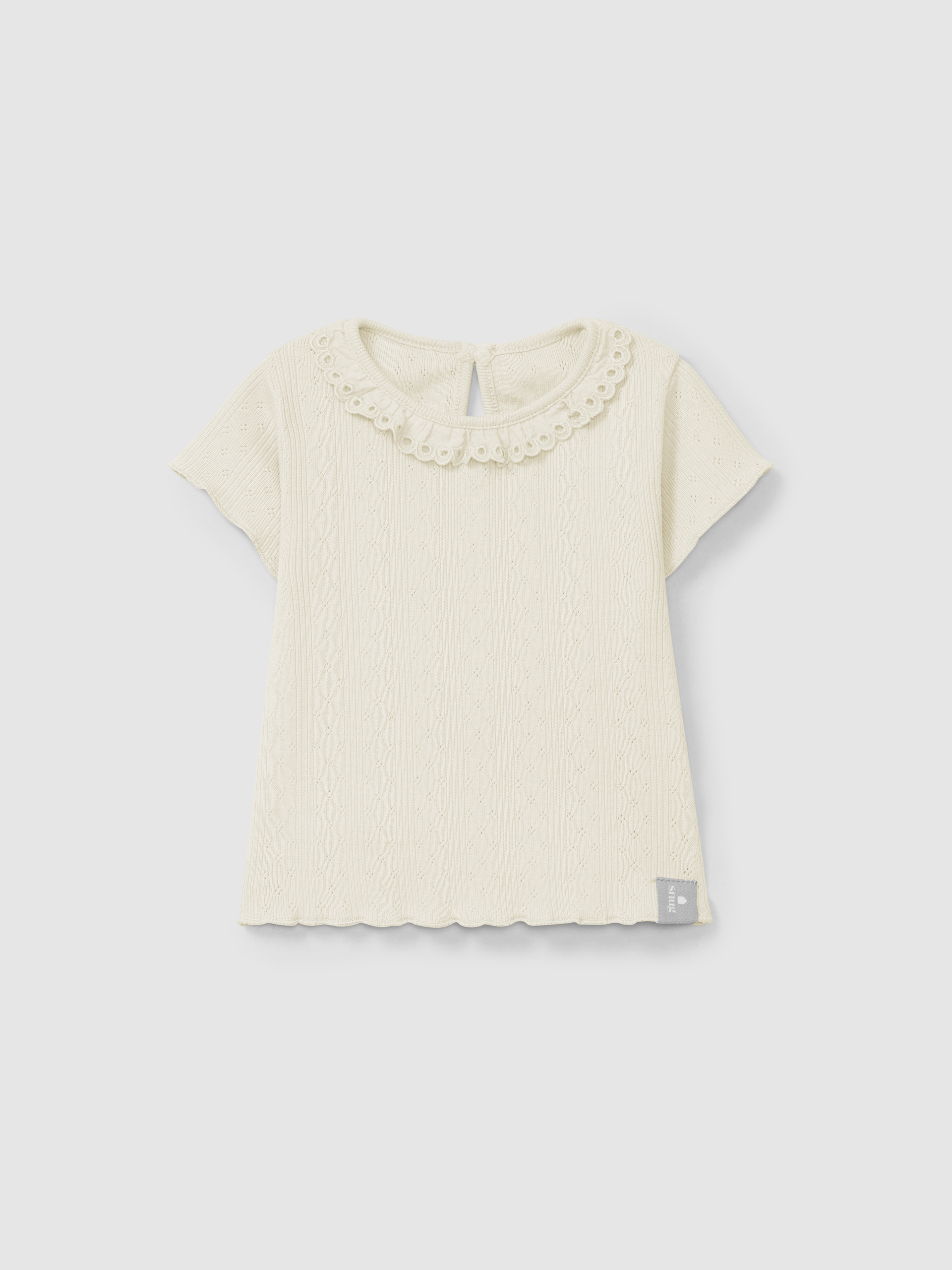 T-shirt ajour com gola de folho bordado inglês