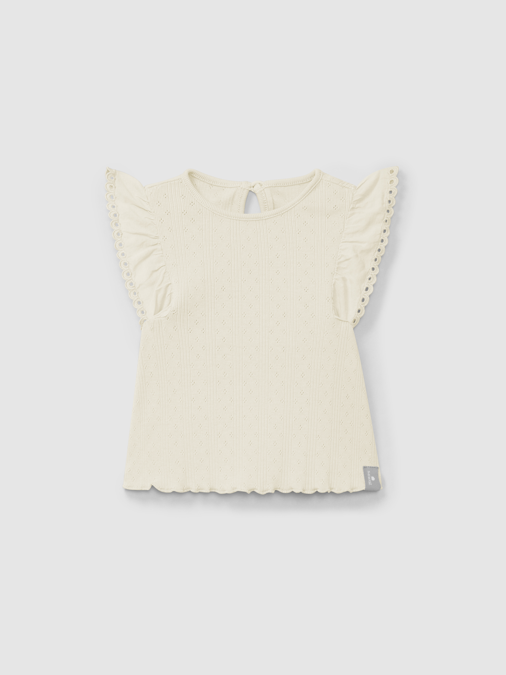 Ajour pattern top with ruffled sleeves English embroidery