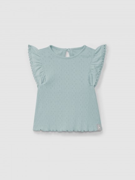 Top ajour� � manches � volant broderie anglaise