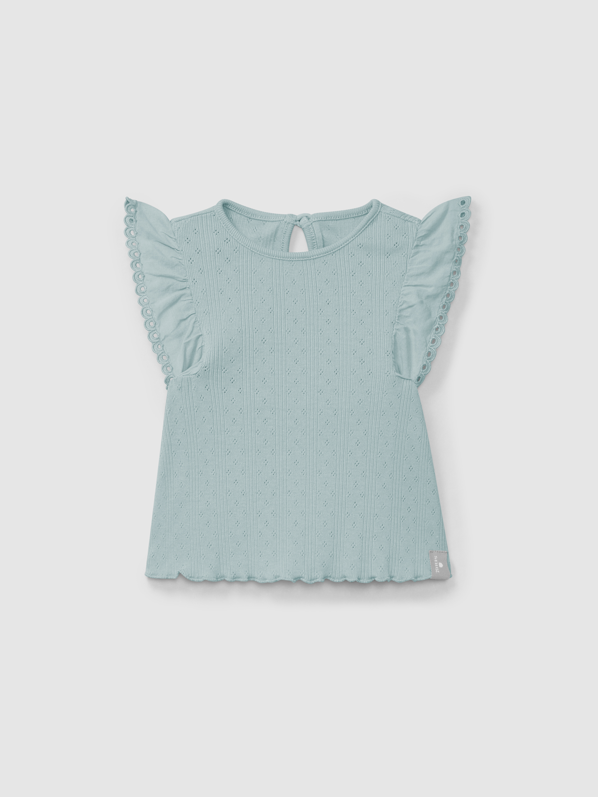Ajour pattern top with ruffled sleeves English embroidery