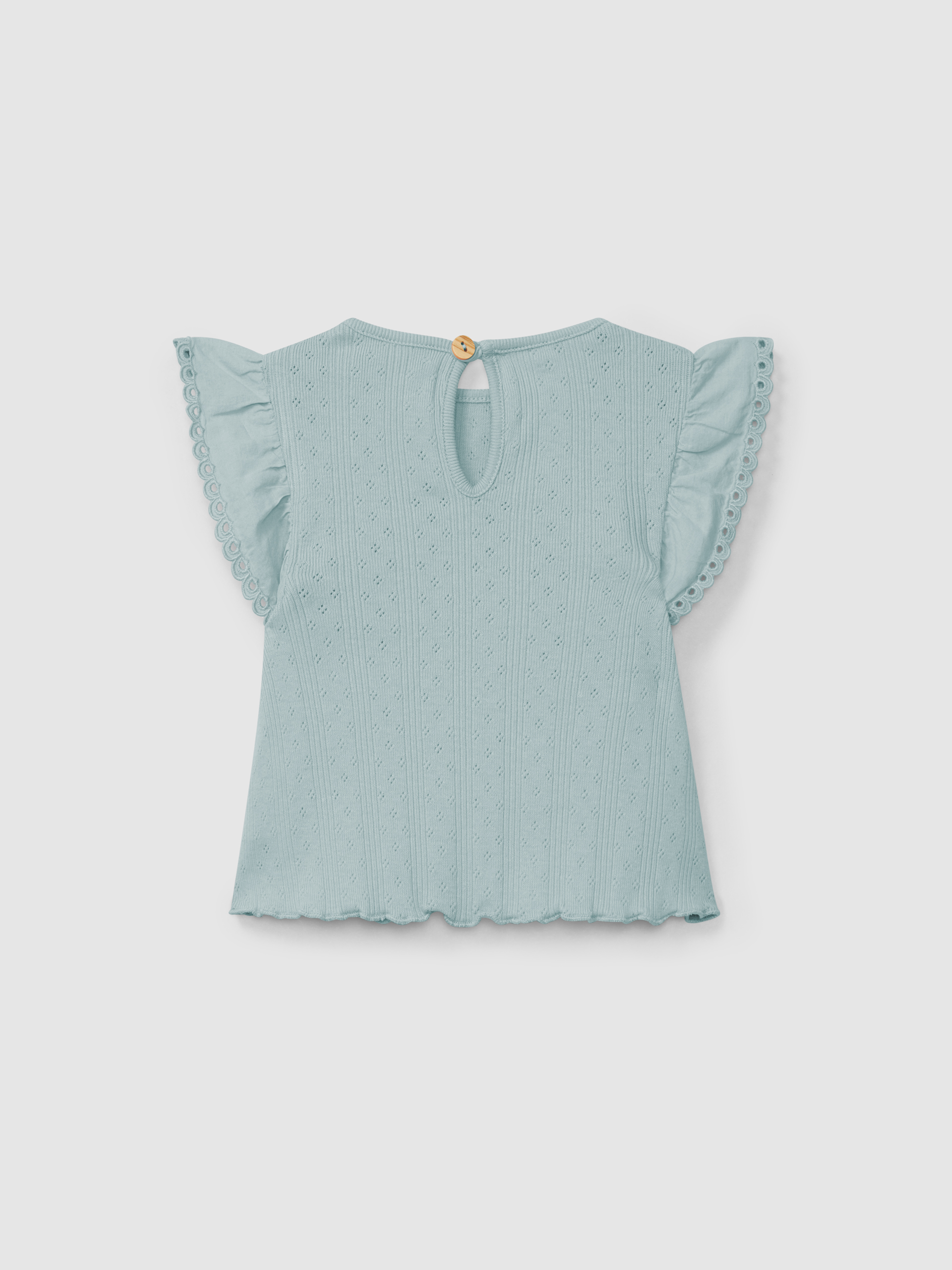 Ajour pattern top with ruffled sleeves English embroidery