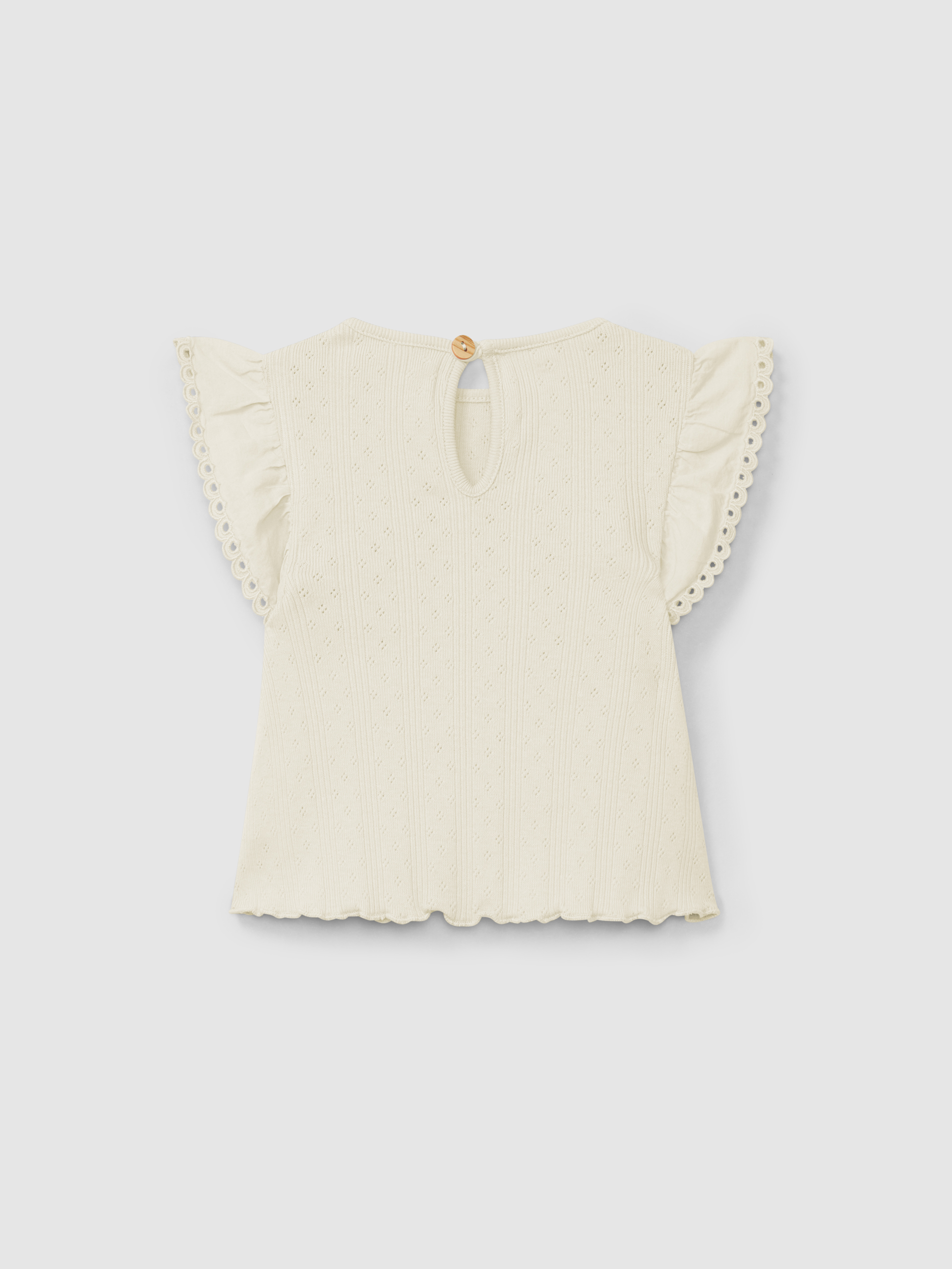 Ajour pattern top with ruffled sleeves English embroidery