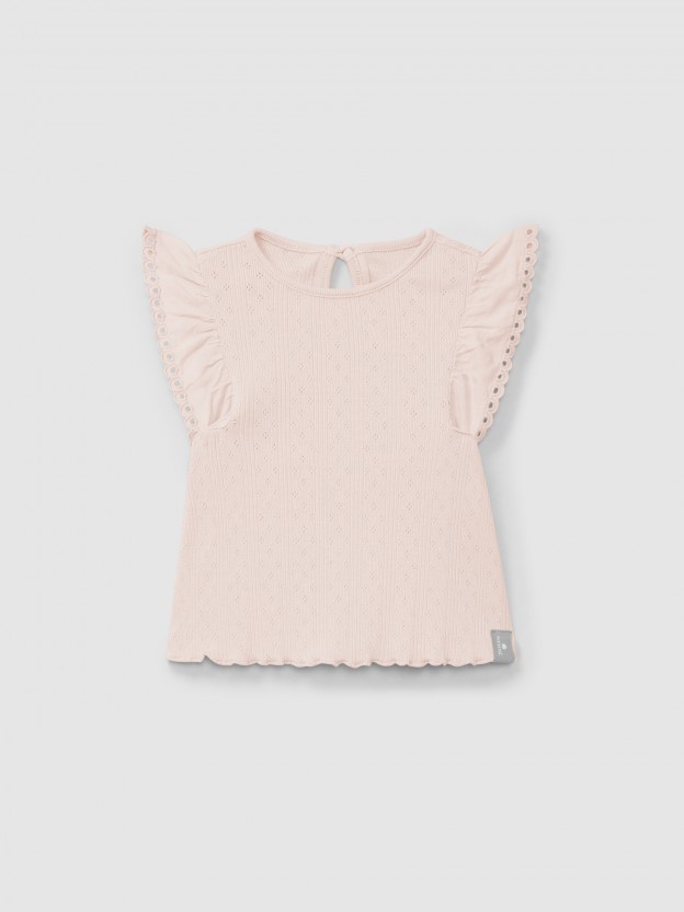 Top ajour con mangas de volante bordado ingl�s