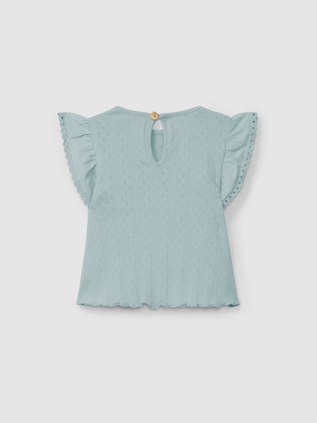 Ajour pattern top with ruffled sleeves English embroidery