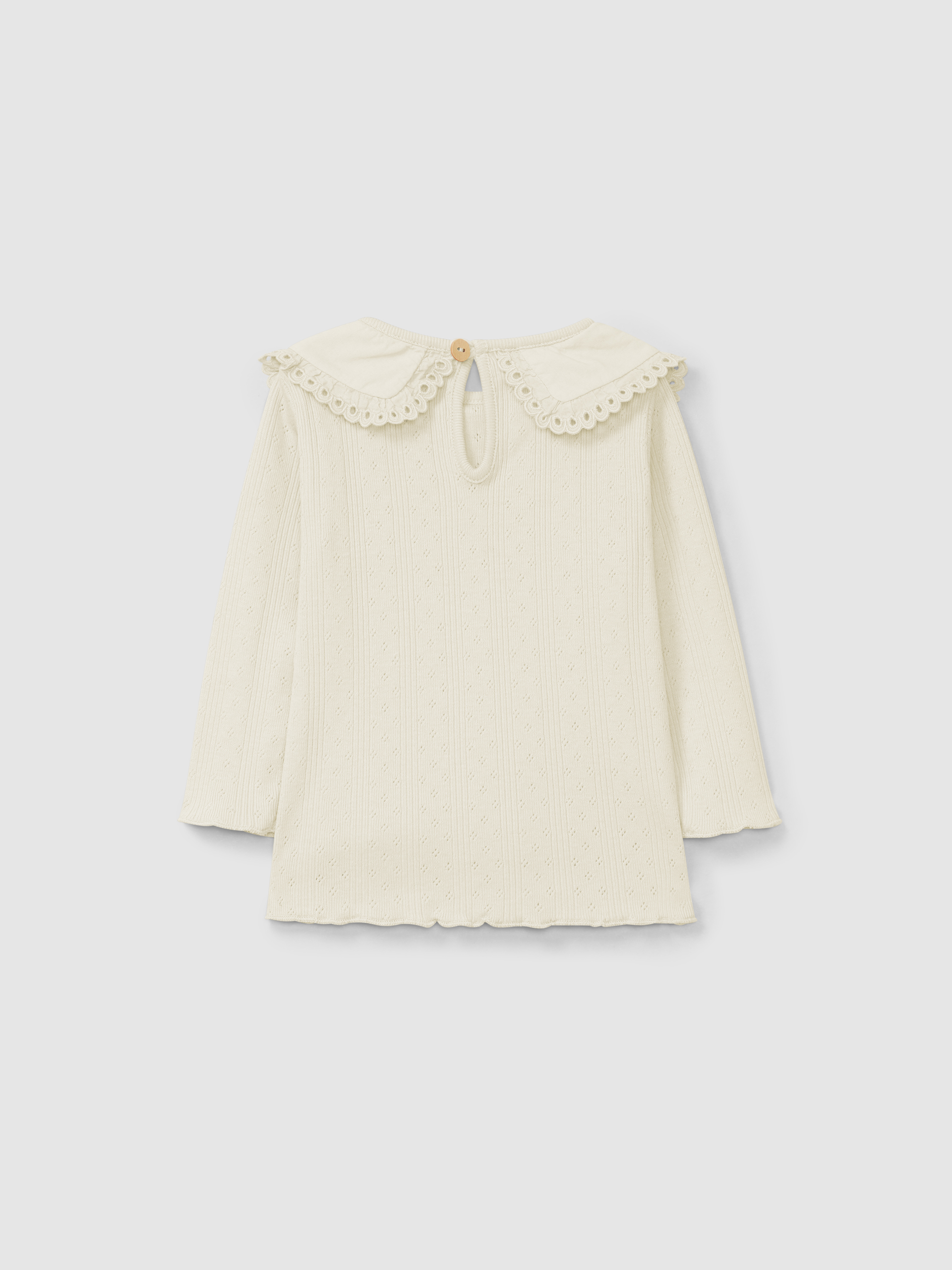 Ajour pattern longsleeve with collar English embroidery detail