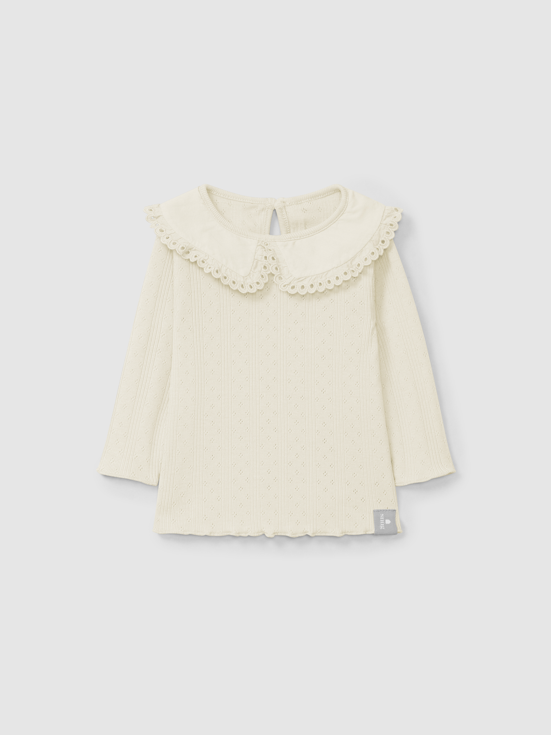 Ajour pattern longsleeve with collar English embroidery detail