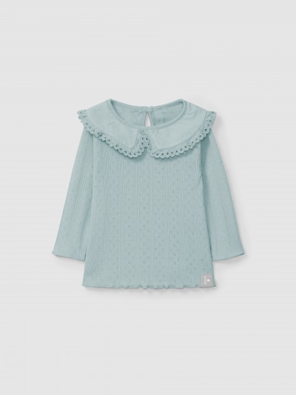 Longsleeve ajour� � col d�tail broderie anglaise
