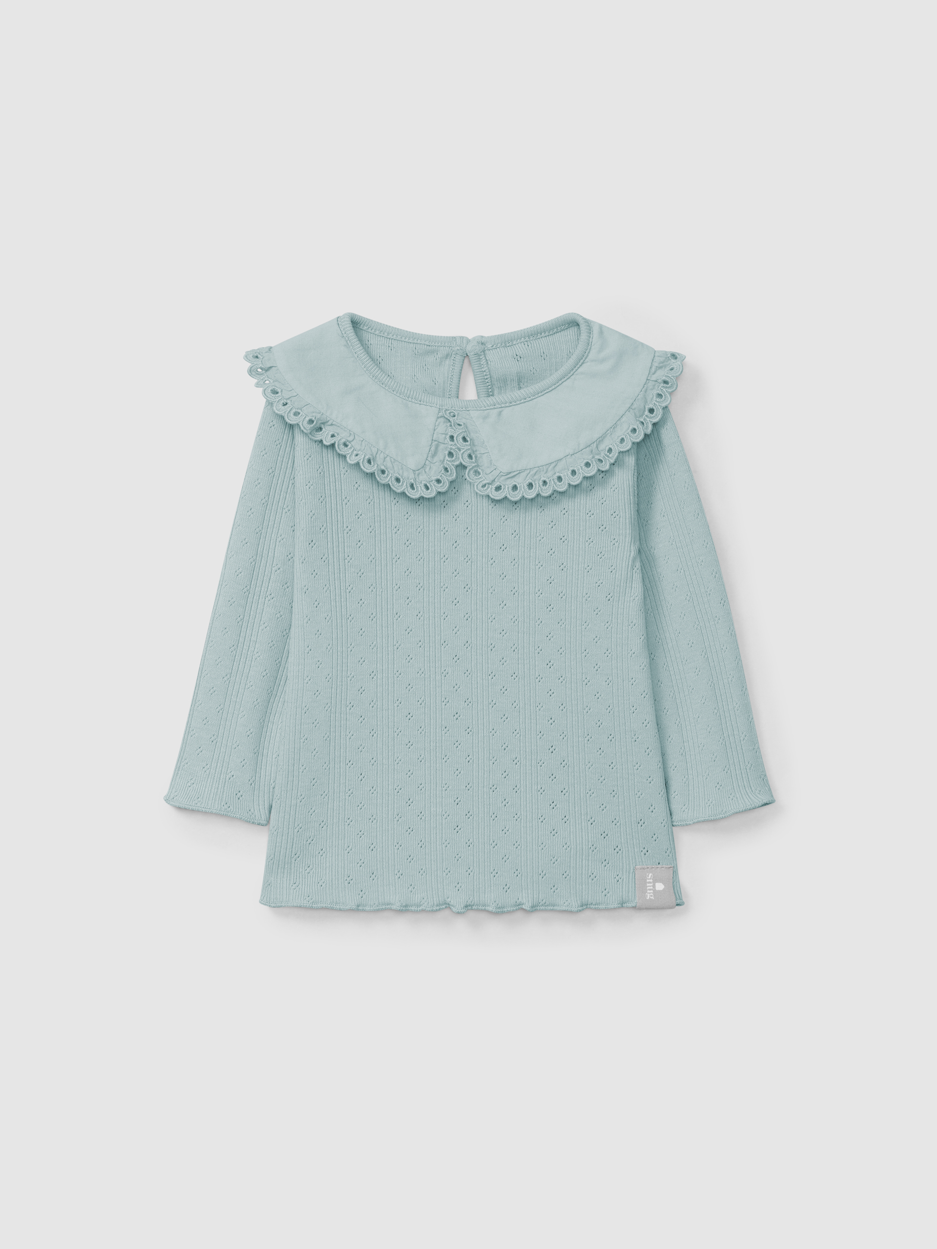 Longsleeve ajour com gola detalhe bordado inglês