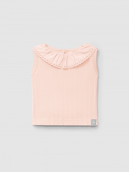 Ribbed jersey singlet and English embroidery collar Ribbed jersey singlet and English embroidery collar