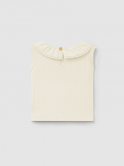 Singlet en maille cannelée et col broderie anglaise Singlet en maille cannelée et col broderie anglaise