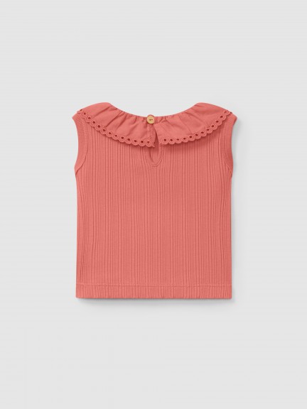 Ribbed jersey singlet and English embroidery collar Ribbed jersey singlet and English embroidery collar