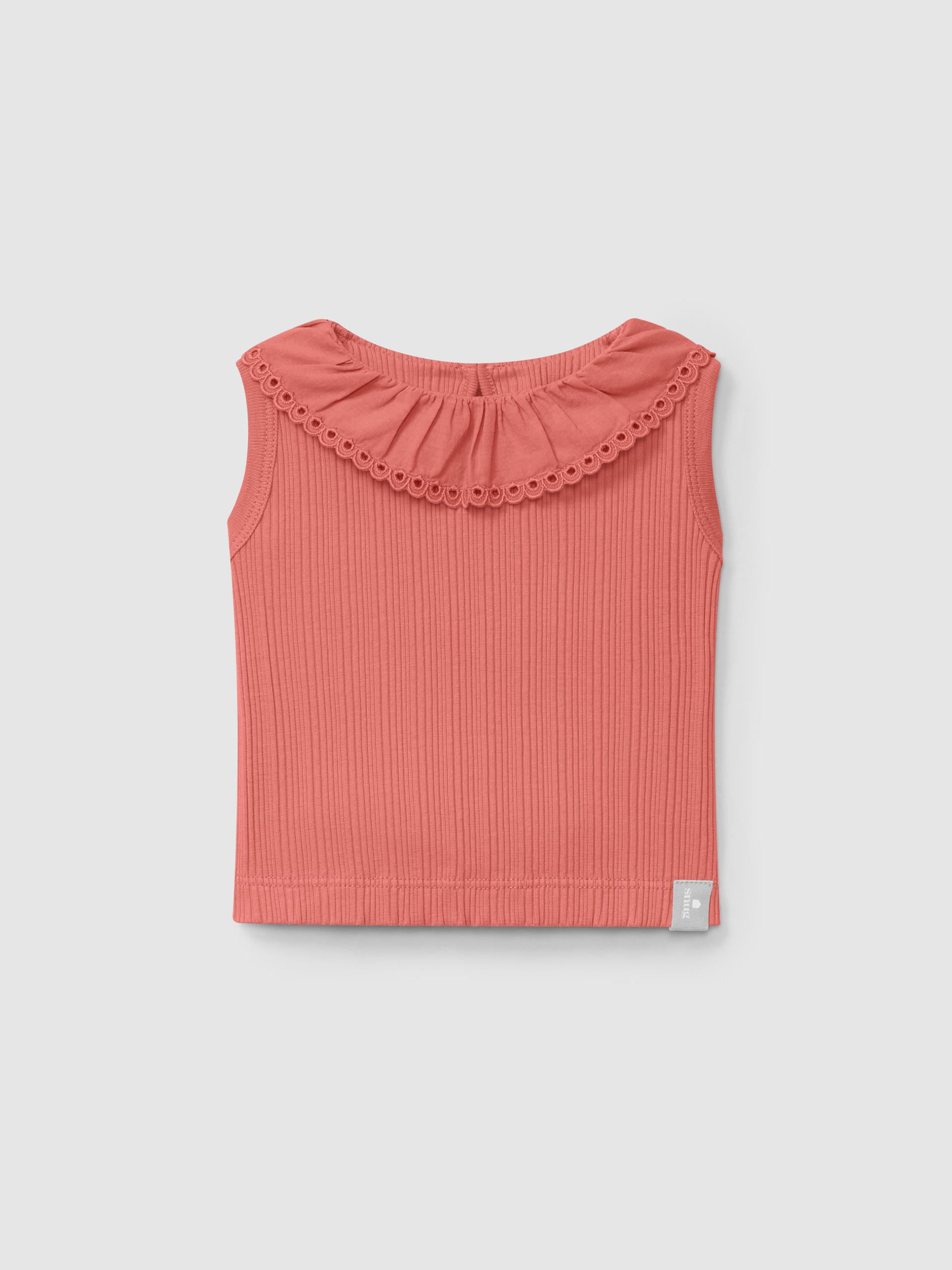 Singlet en maille cannelée et col broderie anglaise