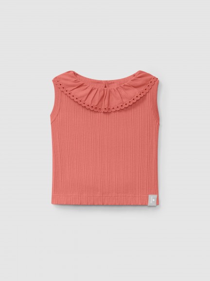 Ribbed jersey singlet and English embroidery collar Ribbed jersey singlet and English embroidery collar