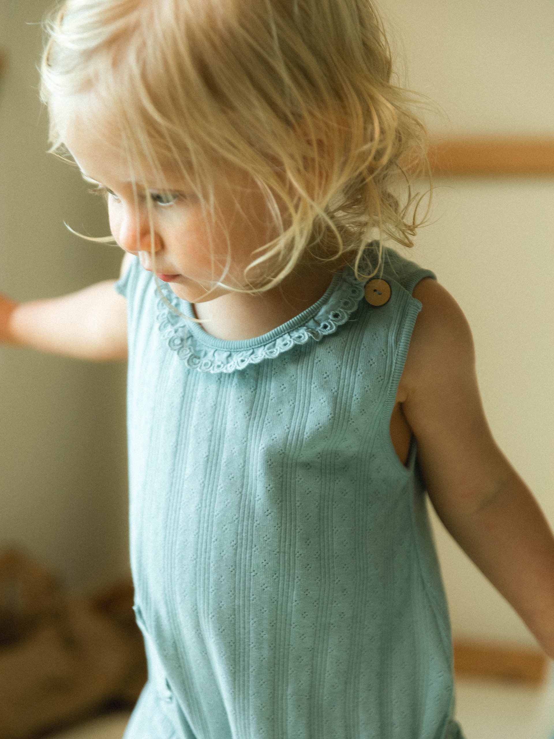 Ajour pattern jumpsuit with English embroidery