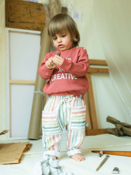Multi-colour striped pull-up pants
