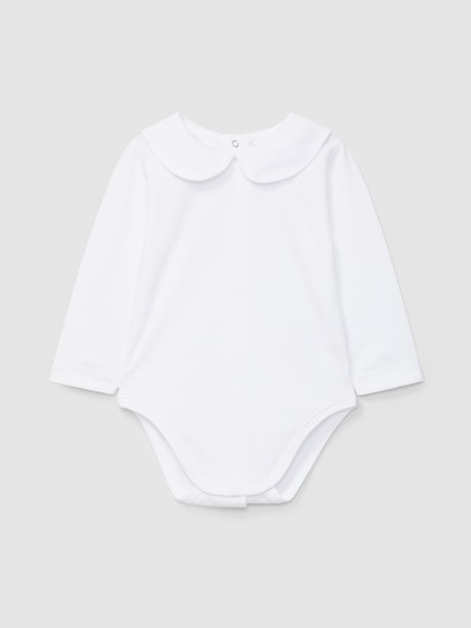 Long-sleeved bodysuit with round fabric collar