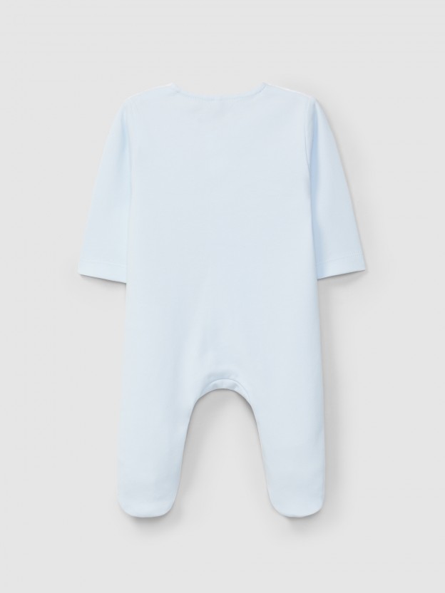 Collarless babygrow with ribbed detail