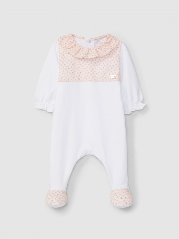 Babygrow gola de folho e flores delicadas Babygrow gola de folho e flores delicadas