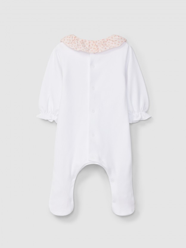 Babygrow gola de folho e flores delicadas Babygrow gola de folho e flores delicadas