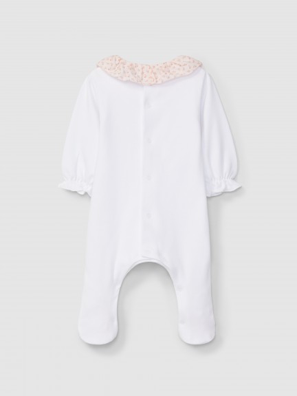 Babygrow gola de folho e flores delicadas Babygrow gola de folho e flores delicadas