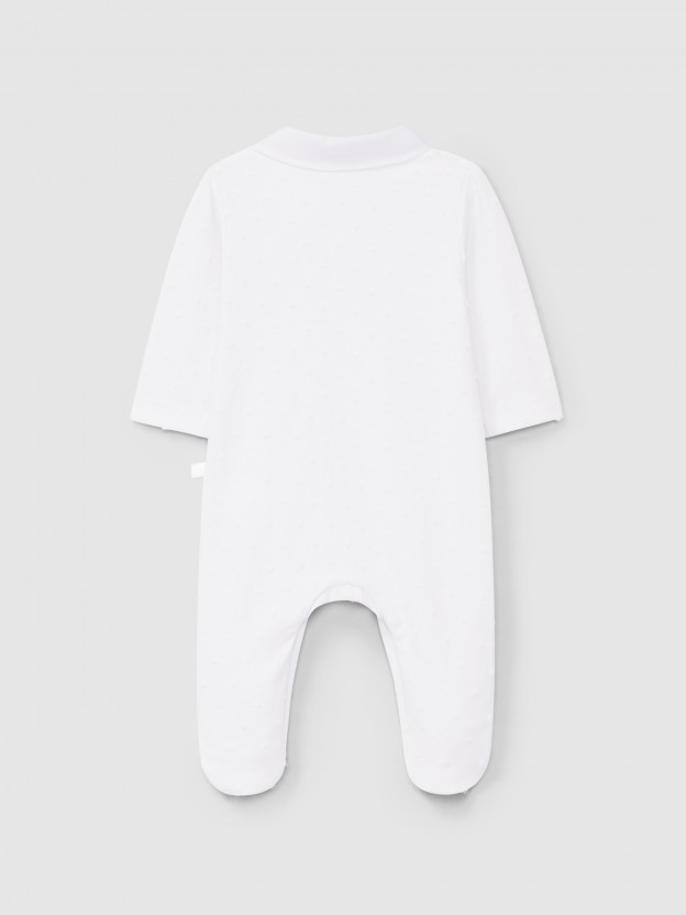 Babygrow round collar with embossed polka dots Babygrow round collar with embossed polka dots