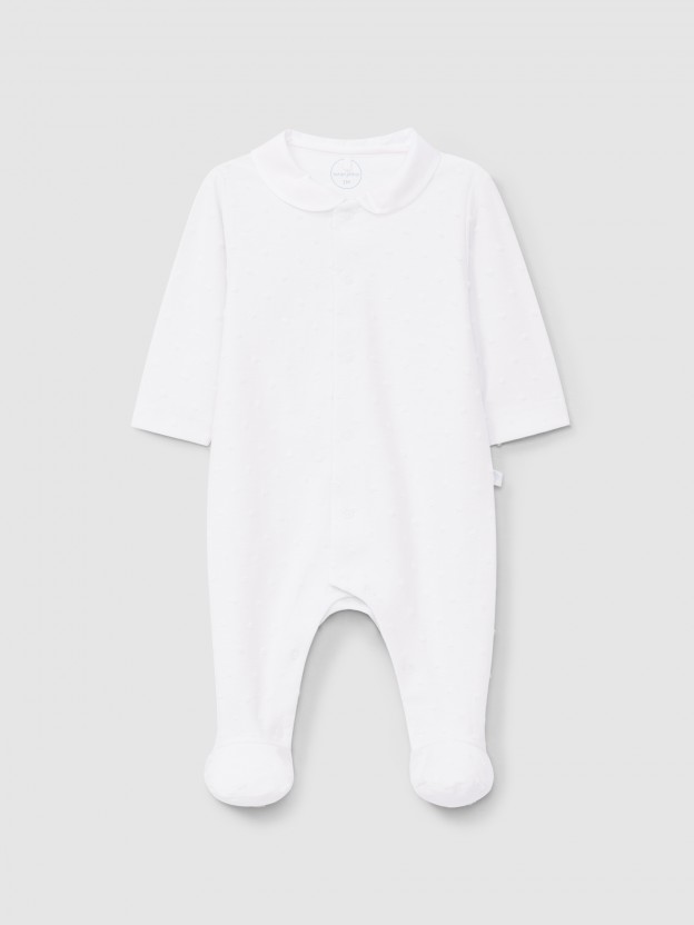 Babygrow round collar with embossed polka dots Babygrow round collar with embossed polka dots